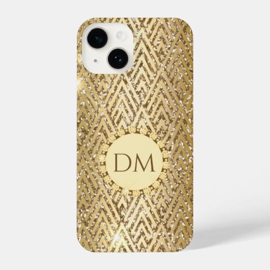Gold Glittery Geometric Diamond Pattern Monogram iPhone Hoesje (Achterkant)