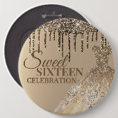 Gold Glittery Glamor Spark Drips Sweet 16 Birthday Ronde Button 6,0 Cm (Voorkant /achterkant)