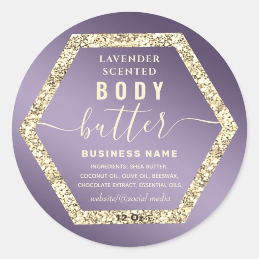 Gold glittery hexagon script body label (Voorkant)