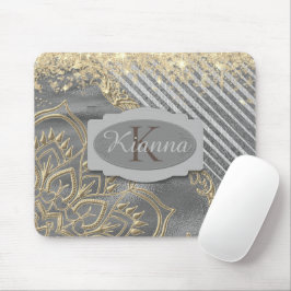 Gold Glittery Lotus Mandala Monogram Muismat