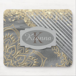 Gold Glittery Lotus Mandala Monogram Muismat