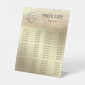 Gold glittery luxe aangepaste logo prijslijst reclamebord met voetstuk (Voorkant)