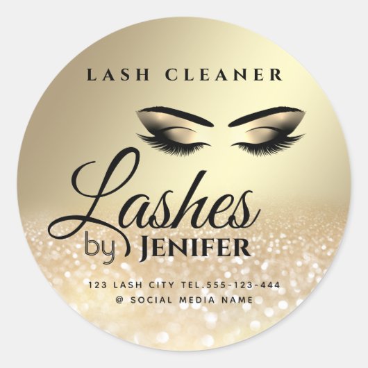 Gold glittery make-up extension lash cleaner c ronde sticker (Voorkant)