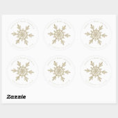 Gold Glittery Snowflake Classic Round Sticker (Vel)