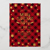Gold Glittery Snowflake Red Pset-kerstfeest Folie Uitnodiging (Voorkant)