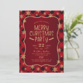 Gold Glittery Snowflake Red Pset-kerstfeest Kaart (Staand voorkant)