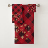 Gold Glittery Snowflake Red Pset Merry kerst Bad Handdoek (Insitu)