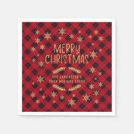 Gold Glittery Snowflake Red Pset Merry kerst Servet