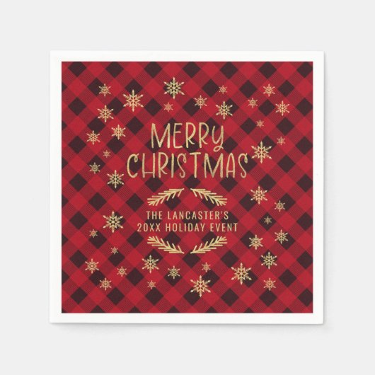 Gold Glittery Snowflake Red Pset Merry kerst Servet (Voorkant)