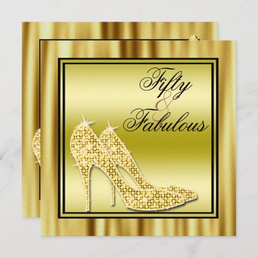 Gold Glittery Stilettos & Music Fabulous 50 Kaart (Voorkant / Achterkant)