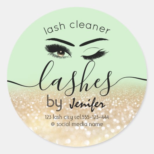 Gold glittery wink lash-uitbreidingsschoner ronde sticker (Voorkant)