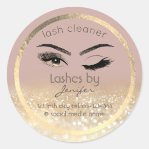 Gold glittery wink lash-uitbreidingsschoner ronde sticker