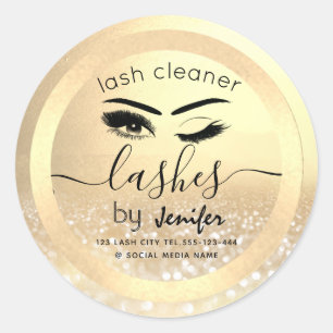 Gold glittery wink lash-uitbreidingsschoner ronde sticker