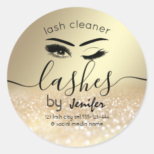 Gold glittery wink lash-uitbreidingsschoner ronde sticker