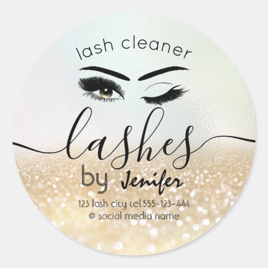 Gold glittery wink lash-uitbreidingsschoner ronde sticker (Voorkant)