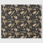 Gold Glittr Elegant Black Pink Floral Botanisch Cadeaupapier (Vlak)
