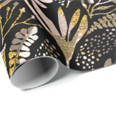 Gold Glittr Elegant Black Pink Floral Botanisch Cadeaupapier (Rol Hoek)