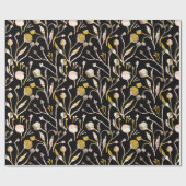 Gold Glittr Elegant Black Pink Floral Botanisch Cadeaupapier (Vlak)