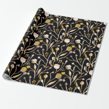 Gold Glittr Elegant Black Pink Floral Botanisch