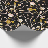 Gold Glittr Elegant Black Pink Floral Botanisch Cadeaupapier (Hoek)