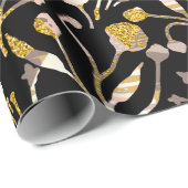 Gold Glittr Elegant Black Pink Floral Botanisch Cadeaupapier (Rol Hoek)