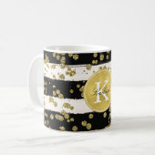Gold Glitz Confetti Stippen Black Stripes Monogram Koffiemok (Voorkant links)