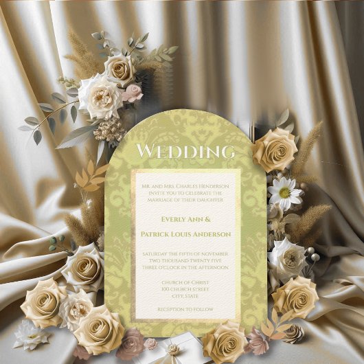Gold Glitz Damask Wedding Uitnodiging