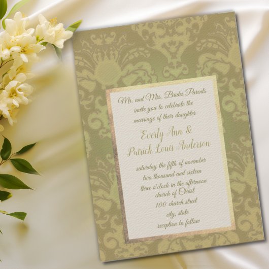 Gold Glitz Damask Wedding Uitnodiging
