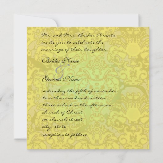 Gold Glitz Damask Wedding Uitnodiging (Voorkant)