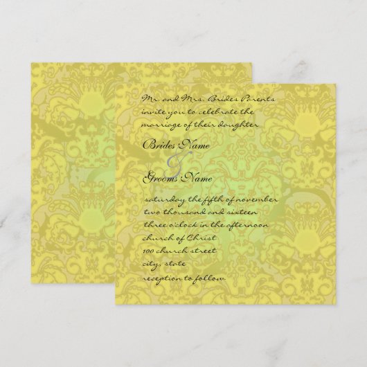 Gold Glitz Damask Wedding Uitnodiging (Voorkant / Achterkant)