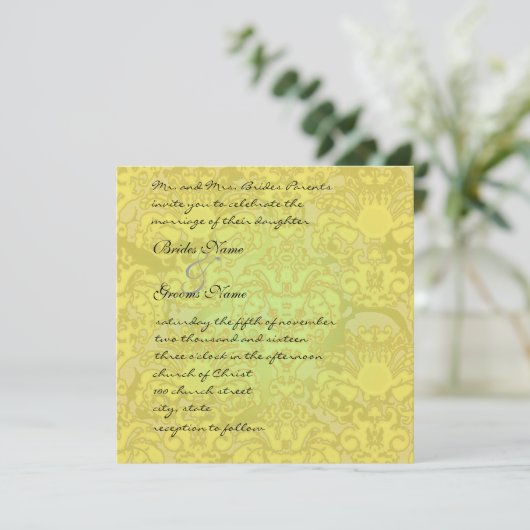 Gold Glitz Damask Wedding Uitnodiging (Staand voorkant)
