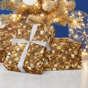 Gold Glitz Glam Sparkle Hearts Cadeaupapier