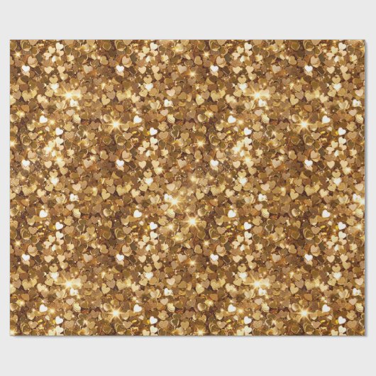 Gold Glitz Glam Sparkle Hearts Cadeaupapier (Vlak)