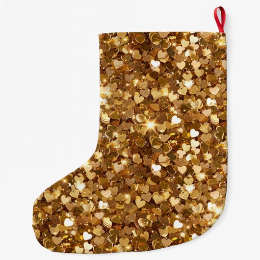 Gold Glitz Glam Sparkle Hearts Grote Kerstsok (Achterkant)