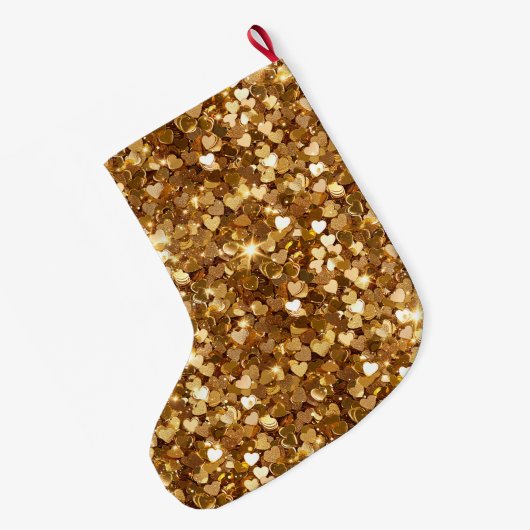 Gold Glitz Glam Sparkle Hearts Grote Kerstsok (Achterkant (Hangend))