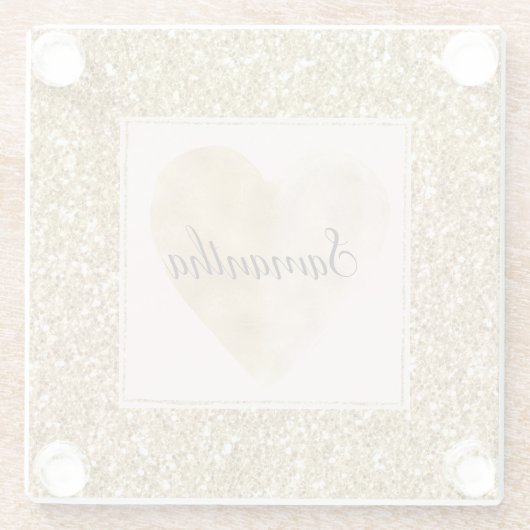 Gold Glitz Glitter Hartnaam Glazen Onderzetter (Achterkant)