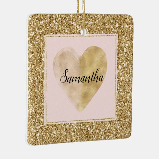 Gold Glitz Glitter Hartnaam Keramisch Ornament (Rechts)