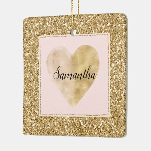 Gold Glitz Glitter Hartnaam Keramisch Ornament (Links)