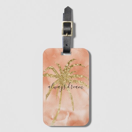 Gold Glitz Palm Tree Dream Peach Waterverf      Bagagelabel (Voorkant (verticaal))