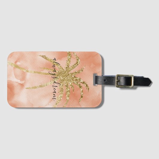 Gold Glitz Palm Tree Dream Peach Waterverf      Bagagelabel (Voorkant (horizontaal))