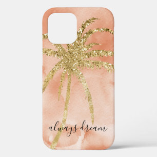 Gold Glitz Palm Tree Dream Peach Waterverf Case-Mate iPhone Case