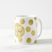 Gold Glitz Stippen Monogram Koffiemok (Voorkant rechts)