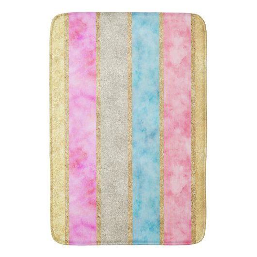 Gold Glitz Waterverf Stripes Badmat (Voorkant Verticaal)