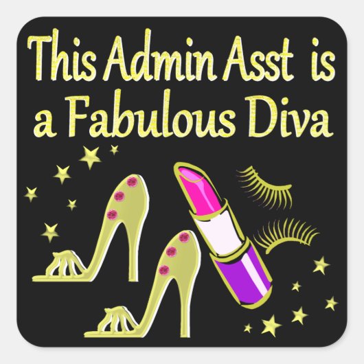 GOLD GLITZY ADMIN ASSISTANT DIVA DESIGN VIERKANTE STICKER (Voorkant)