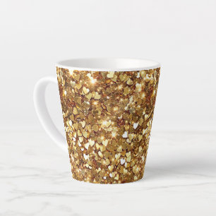 Gold Glitzy Glam Sparkle Hearts Latte Mok