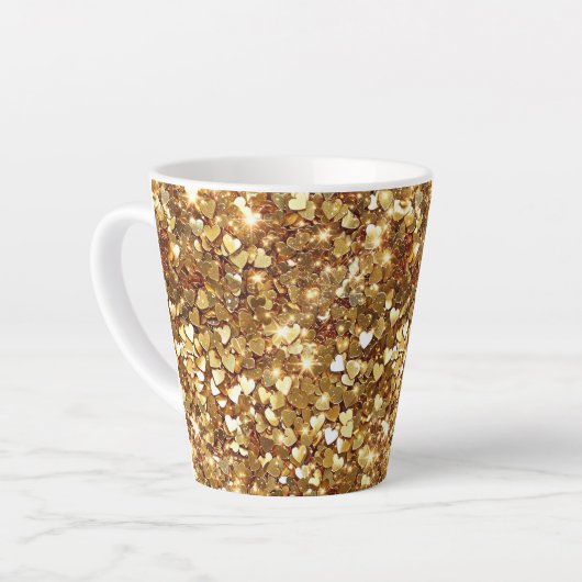 Gold Glitzy Glam Sparkle Hearts Latte Mok (Linkerhoek)