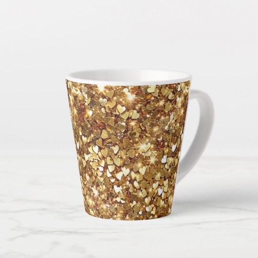 Gold Glitzy Glam Sparkle Hearts Latte Mok (Rechterhoek)