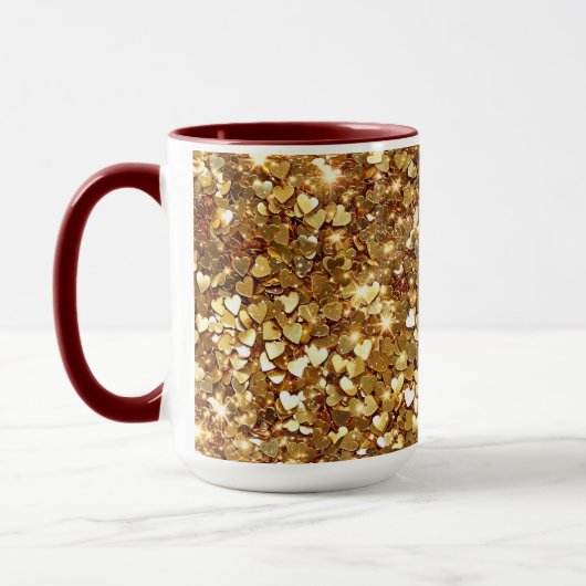Gold Glitzy Glam Sparkle Hearts Mok (Links)