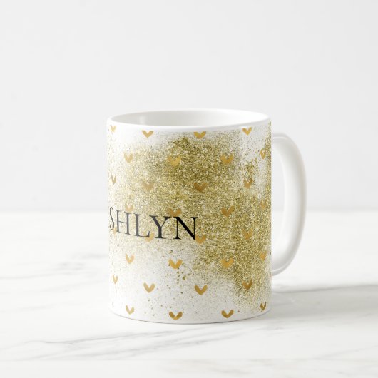Gold Glitzy Glitter Hearts Koffiemok (Voorkant rechts)