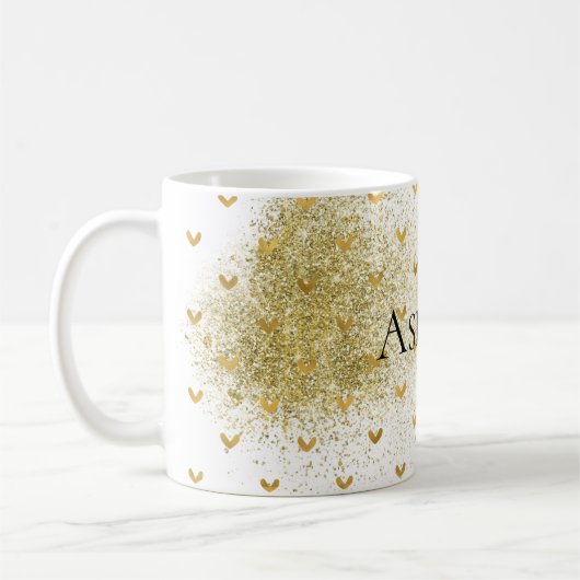 Gold Glitzy Glitter Hearts Koffiemok (Links)